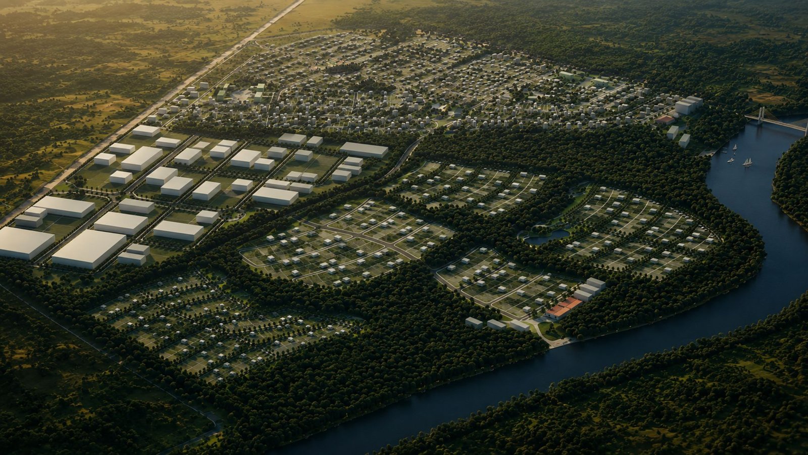 Vista aérea de masterplan urbano projetado pela Urbo